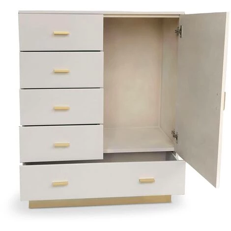 COTECOSY Buffet Haut Moderne 5 Tiroirs Et 1 Porte Nestor Taupe Clair Et Or - Taupe Clair 5 COTECOSY Buffet Haut Moderne 5 Tiroirs Et 1 Porte Nestor Taupe Clair Et Or - Taupe Clair – Image 5