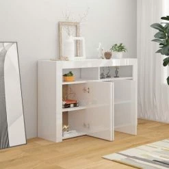 INLIFE Buffet Avec Lumières LED Blanc Brillant 115,5x30x75 Cm - Blanc -Buffet et enfilade Soldes 59171234 3