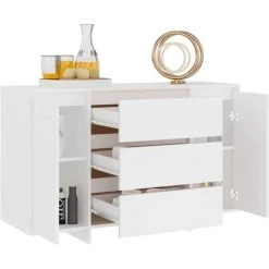 INLIFE Buffet Avec 3 Tiroirs Blanc 120x41x75 Cm Aggloméré - Blanc -Buffet et enfilade Soldes 59171714 3