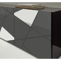 ZENZERO SHOP Buffet Moderne Sérigraphié Avec 2 Portes Et Miroirs En Finition Gris Brillant -Buffet et enfilade Soldes 59252041 3