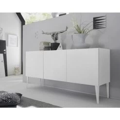 ZENZERO SHOP Buffet Moderne, Buffet Design, 3 Portes, Blanc Mat Avec Pieds