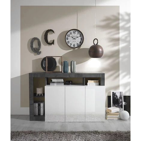 ZENZERO SHOP Buffet Moderne à 3 Portes Avec Une étagère En Finition Laqué Blanc Brillant Et Oxyde 1 ZENZERO SHOP Buffet Moderne à 3 Portes Avec Une étagère En Finition Laqué Blanc Brillant Et Oxyde