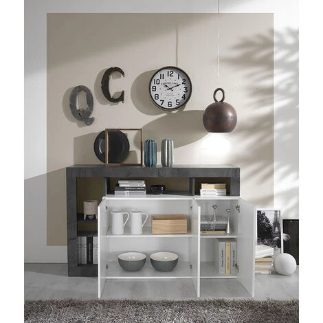 ZENZERO SHOP Buffet Moderne à 3 Portes Avec Une étagère En Finition Laqué Blanc Brillant Et Oxyde 2 ZENZERO SHOP Buffet Moderne à 3 Portes Avec Une étagère En Finition Laqué Blanc Brillant Et Oxyde – Image 2