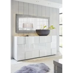 ZENZERO SHOP Buffet Moderne, Buffet Design, 3 Portes, Blanc Brillant