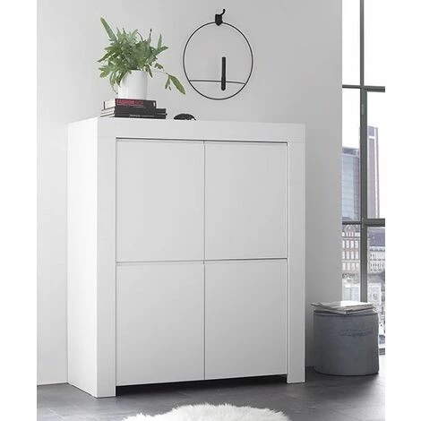 ZENZERO SHOP Buffet Haut 4 Portes Laqué Blanc Mat Avec Poignée Cannelée 1 ZENZERO SHOP Buffet Haut 4 Portes Laqué Blanc Mat Avec Poignée Cannelée