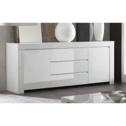ZENZERO SHOP Buffet Moderne, Buffet Design, 2 Portes Et 3 Tiroirs, Blanc Brillant