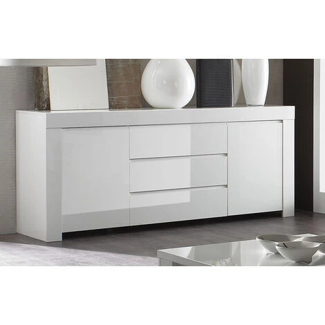 ZENZERO SHOP Buffet Moderne, Buffet Design, 2 Portes Et 3 Tiroirs, Blanc Brillant 1 ZENZERO SHOP Buffet Moderne, Buffet Design, 2 Portes Et 3 Tiroirs, Blanc Brillant