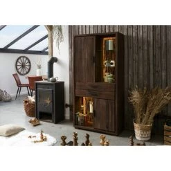 MASSIVMOEBEL24.DE BARK Schrank #203 88x40x180 Akazie Dunkelbraun Lackiert - Marron Foncé -Buffet et enfilade Soldes 59289252 2