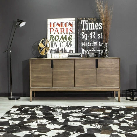 MEUBLETMOI Buffet En Bois D'acacia Avec Poignées En Métal Noir - KASSIA - Bois 2 MEUBLETMOI Buffet En Bois D'acacia Avec Poignées En Métal Noir - KASSIA - Bois – Image 2