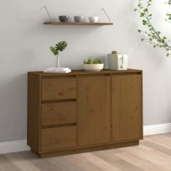 Buffet 111x34x75 Cm Bois Massif De Pin Marron Miel VidaXL