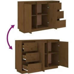 Buffet 111x34x75 Cm Bois Massif De Pin Marron Miel VidaXL -Buffet et enfilade Soldes 59588293 5