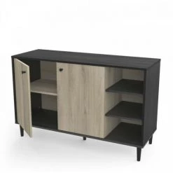 DANSMAMAISON Buffet 2 Portes 3 Niches Noir/Chêne - TYARI - Dimensions : L 110 X L 39 X H 69 Cm - Noir 7 DANSMAMAISON Buffet 2 Portes 3 Niches Noir/Chêne - TYARI - Dimensions : L 110 X L 39 X H 69 Cm - Noir -Buffet et enfilade Soldes 59680437 3