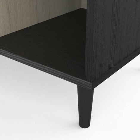 DANSMAMAISON Buffet 2 Portes 3 Niches Noir/Chêne - TYARI - Dimensions : L 110 X L 39 X H 69 Cm - Noir 5 DANSMAMAISON Buffet 2 Portes 3 Niches Noir/Chêne - TYARI - Dimensions : L 110 X L 39 X H 69 Cm - Noir – Image 5