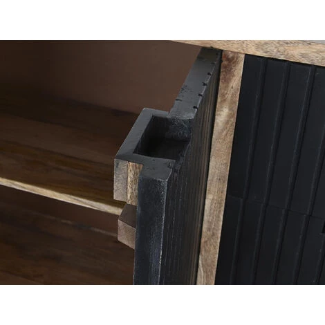Buffet Meuble De Rangement En Bois De Manguier Coloris Noir/marron - Longueur 160 X Hauteur 90 X Profondeur 40 Cm -PEGANE- 5 Buffet Meuble De Rangement En Bois De Manguier Coloris Noir/marron - Longueur 160 X Hauteur 90 X Profondeur 40 Cm -PEGANE- – Image 5
