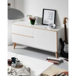 Buffet Meuble De Rangement Coloris Blanc / Naturel En Bois - Longueur 120 X Profondeur 42,5 X Hauteur 72 Cm -PEGANE- 9 Buffet Meuble De Rangement Coloris Blanc / Naturel En Bois - Longueur 120 X Profondeur 42,5 X Hauteur 72 Cm -PEGANE- -Buffet et enfilade Soldes 59741903 5
