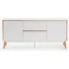 Buffet Meuble De Rangement Coloris Blanc / Naturel En Bois - Longueur 160 X Profondeur 42,5 X Hauteur 72 Cm -PEGANE-