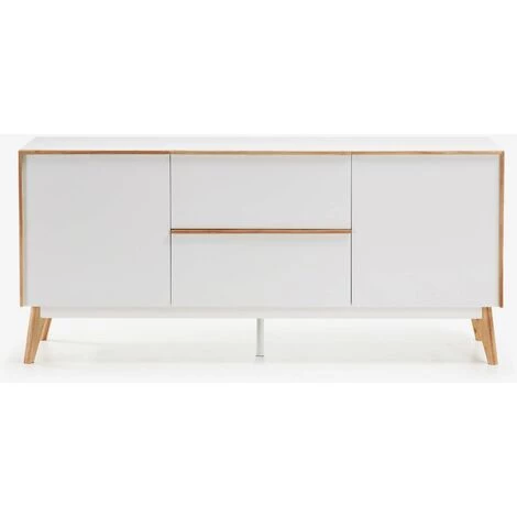 Buffet Meuble De Rangement Coloris Blanc / Naturel En Bois - Longueur 160 X Profondeur 42,5 X Hauteur 72 Cm -PEGANE- 1 Buffet Meuble De Rangement Coloris Blanc / Naturel En Bois - Longueur 160 X Profondeur 42,5 X Hauteur 72 Cm -PEGANE-