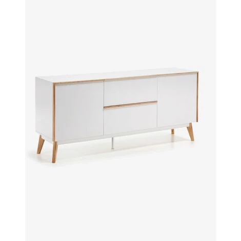 Buffet Meuble De Rangement Coloris Blanc / Naturel En Bois - Longueur 160 X Profondeur 42,5 X Hauteur 72 Cm -PEGANE- 2 Buffet Meuble De Rangement Coloris Blanc / Naturel En Bois - Longueur 160 X Profondeur 42,5 X Hauteur 72 Cm -PEGANE- – Image 2
