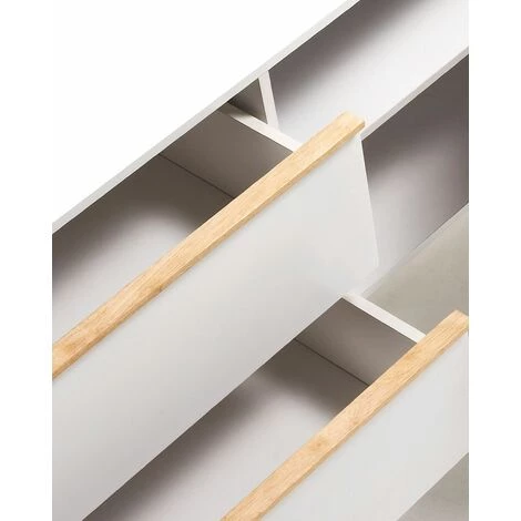 Buffet Meuble De Rangement Coloris Blanc / Naturel En Bois - Longueur 160 X Profondeur 42,5 X Hauteur 72 Cm -PEGANE- 4 Buffet Meuble De Rangement Coloris Blanc / Naturel En Bois - Longueur 160 X Profondeur 42,5 X Hauteur 72 Cm -PEGANE- – Image 4