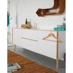 Buffet Meuble De Rangement Coloris Blanc / Naturel En Bois - Longueur 160 X Profondeur 42,5 X Hauteur 72 Cm -PEGANE- 9 Buffet Meuble De Rangement Coloris Blanc / Naturel En Bois - Longueur 160 X Profondeur 42,5 X Hauteur 72 Cm -PEGANE- -Buffet et enfilade Soldes 59741908 5