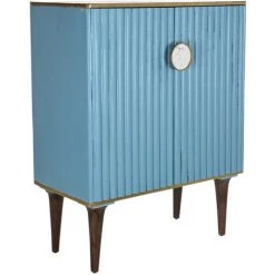 Buffet Meuble De Bar En Bois De Manguier Et Polyester Finition Velours Bleu -PEGANE-