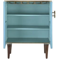 Buffet Meuble De Bar En Bois De Manguier Et Polyester Finition Velours Bleu -PEGANE- -Buffet et enfilade Soldes 59741912 3