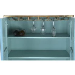 Buffet Meuble De Bar En Bois De Manguier Et Polyester Finition Velours Bleu -PEGANE- -Buffet et enfilade Soldes 59741912 4