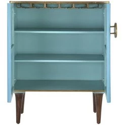 Buffet Meuble De Bar En Bois De Manguier Et Polyester Finition Velours Bleu -PEGANE- -Buffet et enfilade Soldes 59741912 5