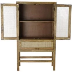Buffet Haut Meuble De Rangement En Bois De Manguier Marron Foncé Et Rotin Coloris Naturel - Longueur 90 X Hauteur 160 X Profondeur 40 Cm -PEGANE- -Buffet et enfilade Soldes 59742104 3