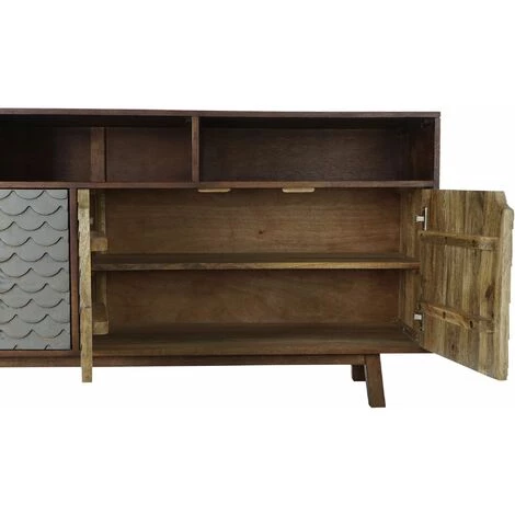 Buffet Meuble De Rangement En Bois De Manguier Coloris Marron Foncé/gris - Longueur 180 X Hauteur 75 X Profondeur 45 Cm -PEGANE- 3 Buffet Meuble De Rangement En Bois De Manguier Coloris Marron Foncé/gris - Longueur 180 X Hauteur 75 X Profondeur 45 Cm -PEGANE- – Image 3
