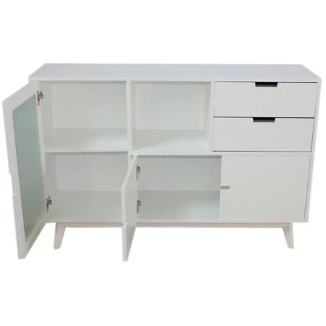 Buffet Meuble De Rangement En Bois De Paulownia Et MDF Coloris Blanc - Longueur 120 X Hauteur 80 X Profondeur 35 Cm -PEGANE- 2 Buffet Meuble De Rangement En Bois De Paulownia Et MDF Coloris Blanc - Longueur 120 X Hauteur 80 X Profondeur 35 Cm -PEGANE- – Image 2