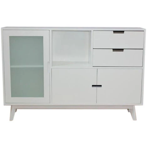 Buffet Meuble De Rangement En Bois De Paulownia Et MDF Coloris Blanc - Longueur 120 X Hauteur 80 X Profondeur 35 Cm -PEGANE- 3 Buffet Meuble De Rangement En Bois De Paulownia Et MDF Coloris Blanc - Longueur 120 X Hauteur 80 X Profondeur 35 Cm -PEGANE- – Image 3