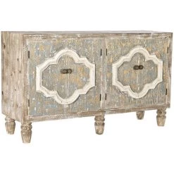 Buffet Meuble De Rangement En Bois De Sapin Et MDF Coloris Marron Vieilli - Longueur 130 X Hauteur 77.5 X Profondeur 40 Cm -PEGANE-