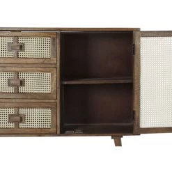 Buffet Meuble De Rangement En Bois De Manguier Marron Foncé Et Rotin Coloris Naturel - Longueur 150 X Hauteur 86 X Profondeur 40.5 Cm -PEGANE- -Buffet et enfilade Soldes 59742149 3