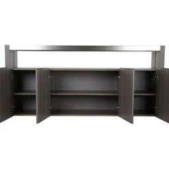 Buffet Meuble De Rangement En Bois Chêne , Aluminium Et Verre Coloris Gris - Longueur 165 X Hauteur 76 X Profondeur 39 Cm -PEGANE- -Buffet et enfilade Soldes 59742151 3