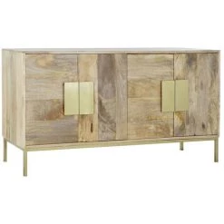 Buffet Meuble De Rangement En Bois De Manguier Coloris Marron Clair Et Métal Doré - Longueur 147 X Hauteur 75 X Profondeur 43 Cm -PEGANE-