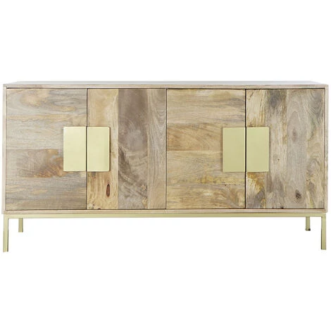 Buffet Meuble De Rangement En Bois De Manguier Coloris Marron Clair Et Métal Doré - Longueur 147 X Hauteur 75 X Profondeur 43 Cm -PEGANE- 2 Buffet Meuble De Rangement En Bois De Manguier Coloris Marron Clair Et Métal Doré - Longueur 147 X Hauteur 75 X Profondeur 43 Cm -PEGANE- – Image 2