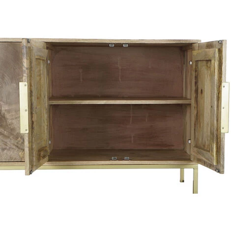 Buffet Meuble De Rangement En Bois De Manguier Coloris Marron Clair Et Métal Doré - Longueur 147 X Hauteur 75 X Profondeur 43 Cm -PEGANE- 3 Buffet Meuble De Rangement En Bois De Manguier Coloris Marron Clair Et Métal Doré - Longueur 147 X Hauteur 75 X Profondeur 43 Cm -PEGANE- – Image 3