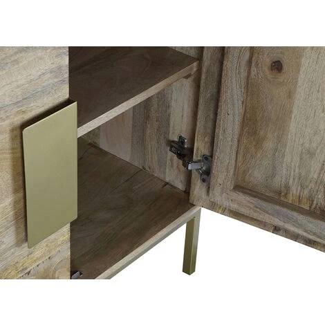Buffet Meuble De Rangement En Bois De Manguier Coloris Marron Clair Et Métal Doré - Longueur 147 X Hauteur 75 X Profondeur 43 Cm -PEGANE- 4 Buffet Meuble De Rangement En Bois De Manguier Coloris Marron Clair Et Métal Doré - Longueur 147 X Hauteur 75 X Profondeur 43 Cm -PEGANE- – Image 4
