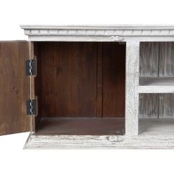 Buffet Meuble De Rangement En Bois De Manguier Et Métal Coloris Blanc Vintage - Longueur 160 X Hauteur 65 X Profondeur 40 Cm -PEGANE- -Buffet et enfilade Soldes 59742203 2