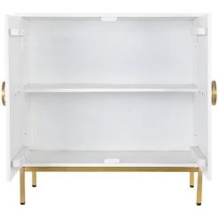 Buffet Haut Meuble De Rangement En Bois De Manguier Blanc Et Métal Doré - Longueur 80 X Hauteur 80 X Profondeur 37.5 Cm -PEGANE- -Buffet et enfilade Soldes 59742220 3