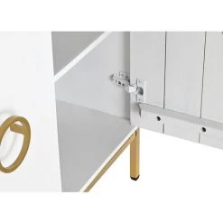 Buffet Haut Meuble De Rangement En Bois De Manguier Blanc Et Métal Doré - Longueur 80 X Hauteur 80 X Profondeur 37.5 Cm -PEGANE- -Buffet et enfilade Soldes 59742220 4