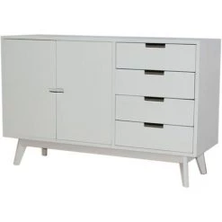 Buffet Meuble De Rangement En Bois De Paulownia Et MDF Coloris Blanc - Longueur 100 X Hauteur 65.5 X Profondeur 35 Cm -PEGANE-