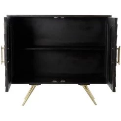 Buffet Haut Meuble De Rangement En Bois De Manguier Et Laiton Coloris Noir Et Doré - Longueur 102 X Hauteur 91 X Profondeur 40 Cm -PEGANE- 7 Buffet Haut Meuble De Rangement En Bois De Manguier Et Laiton Coloris Noir Et Doré - Longueur 102 X Hauteur 91 X Profondeur 40 Cm -PEGANE- -Buffet et enfilade Soldes 59742339 3