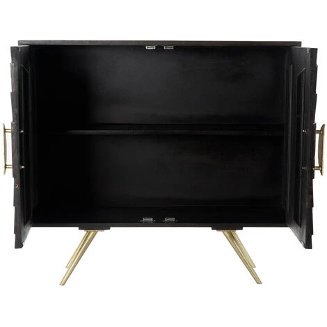 Buffet Haut Meuble De Rangement En Bois De Manguier Et Laiton Coloris Noir Et Doré - Longueur 102 X Hauteur 91 X Profondeur 40 Cm -PEGANE- 3 Buffet Haut Meuble De Rangement En Bois De Manguier Et Laiton Coloris Noir Et Doré - Longueur 102 X Hauteur 91 X Profondeur 40 Cm -PEGANE- – Image 3