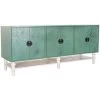 Buffet Meuble De Rangement En Bois Coloris Turquoise/blanc - Longueur 200 X Hauteur 85 X Profondeur 55 Cm -PEGANE-