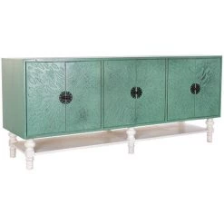 Buffet Meuble De Rangement En Bois Coloris Turquoise/blanc - Longueur 200 X Hauteur 85 X Profondeur 55 Cm -PEGANE-