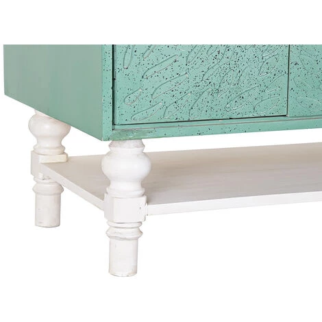 Buffet Meuble De Rangement En Bois Coloris Turquoise/blanc - Longueur 200 X Hauteur 85 X Profondeur 55 Cm -PEGANE- 5 Buffet Meuble De Rangement En Bois Coloris Turquoise/blanc - Longueur 200 X Hauteur 85 X Profondeur 55 Cm -PEGANE- – Image 5