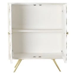 Buffet Haut Meuble De Rangement En Bois De Manguier Et Laiton Coloris Blanc Et Doré - Longueur 93 X Hauteur 114 X Profondeur 41 Cm -PEGANE- -Buffet et enfilade Soldes 59742345 3