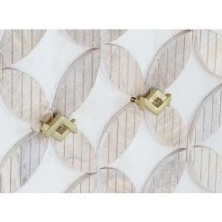 Buffet Haut Meuble De Rangement En Bois De Manguier Et Laiton Coloris Blanc Et Doré - Longueur 93 X Hauteur 114 X Profondeur 41 Cm -PEGANE- -Buffet et enfilade Soldes 59742345 4